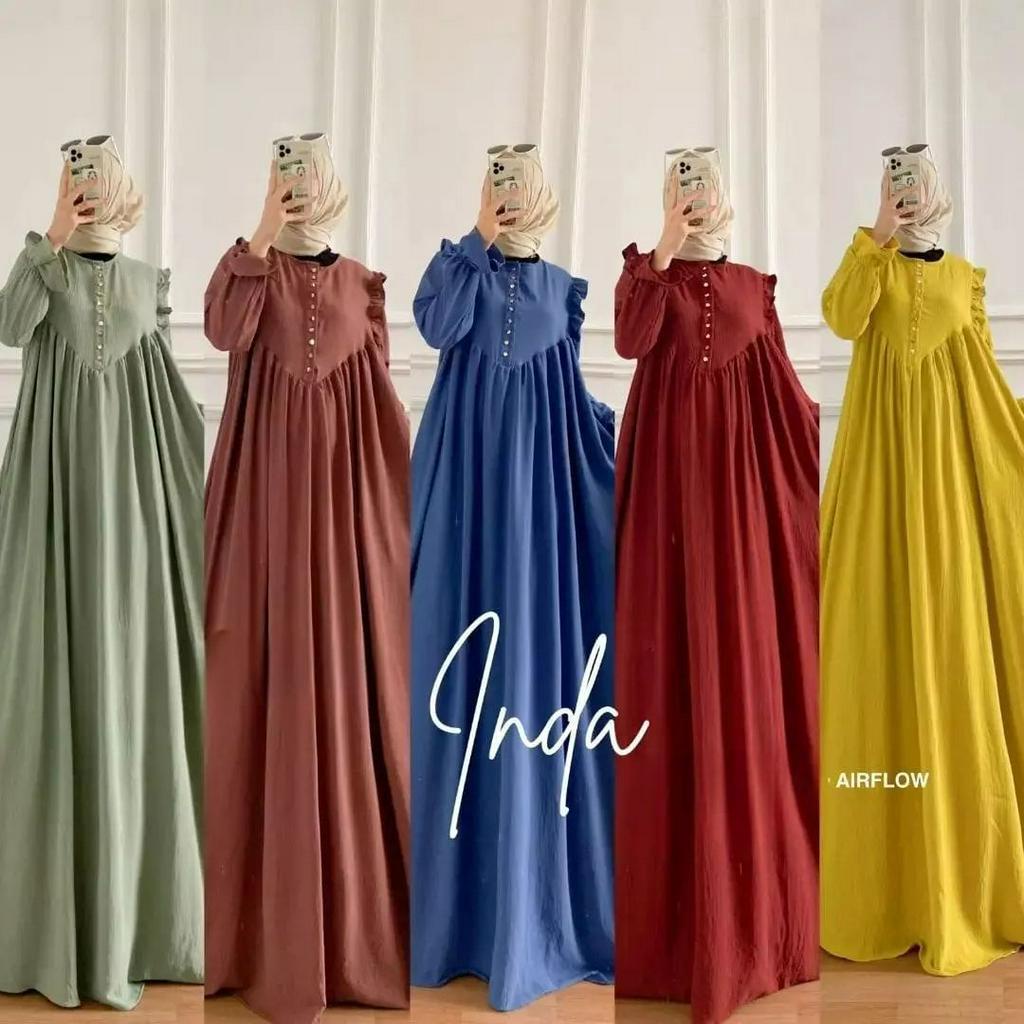 Baju Gamis Wanita Muslimah Kekinian 2023 Terbagus New Dress Gamis Jumbo Wanita TerbaruInda Dress Matt Crinkle Airflow TEbal Tidak Nerawang OOTD Daily Wanita Muslimah Kekinian