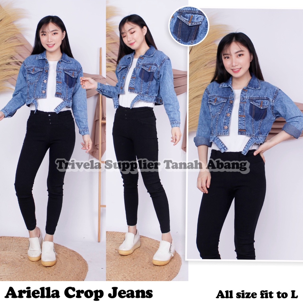 JACKET JEANS CROP ARIELLA - JAKET JEANS CROP WANITA