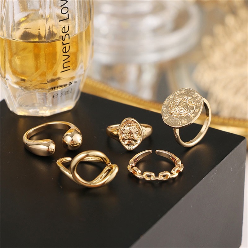 5 Pcs/1Set Cincin Emas punk Aneka Bentuk Gaya Retro Korea Untuk Wanita totall