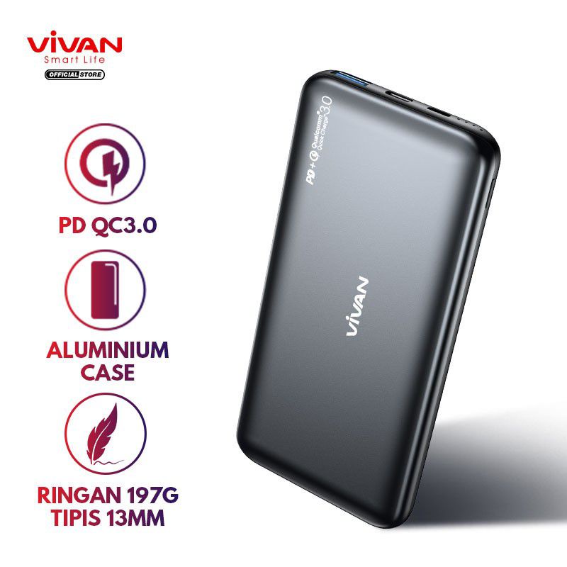 VIVAN VPB-N10 Powerbank 10000mAh 20W Dual Output USB &amp; Type C PD QC  - Garansi Resmi 1 Tahun