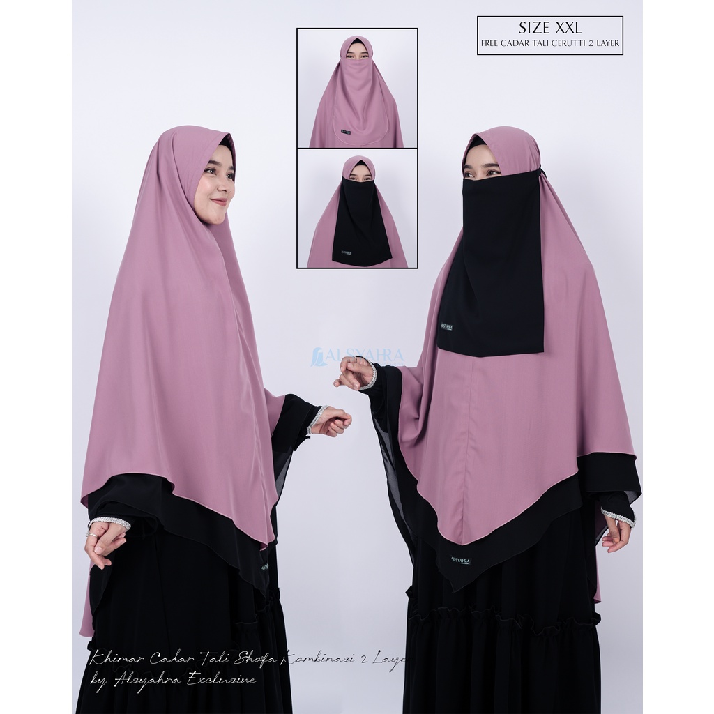 Alsyahra Exclusive Khimar Syari Shofa Kombinasi 2 Layer Free 2 Cadar Tali XXL