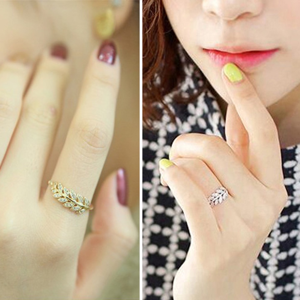 Hu Hu Hu Hu Hu Alat Bantu Pasang Kacamata♡ Cincin Model Terbuka Desain Daun Zaitun Adjustable Untuk Wanita