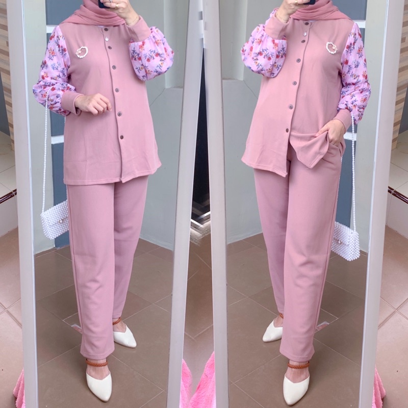 setcel one set 2in1 setelan celana knit rajut busui friendly by cavell cavel