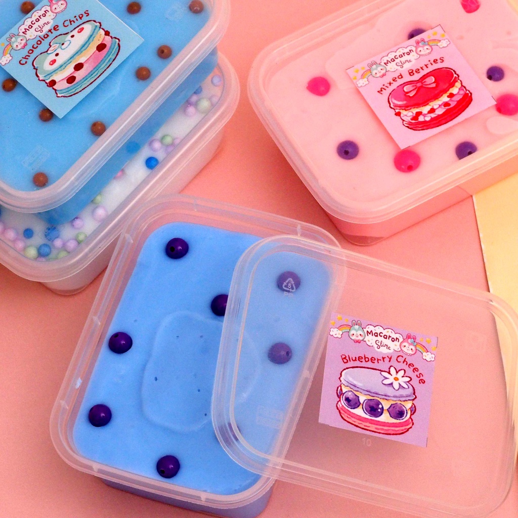 Slime Macaron Variasi Dessert Box Slime Tofu Wangi Topping Sprinkels Warna Soft Kenyal Slime Boba Fuyu Jelly