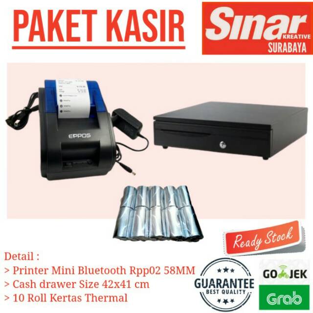 

PRINTER BLUETOOTH THERMAL EPPOS 58mm RPP02 + CASHDRAWER 42 CM + 10 ROLL KERTAS THERMAL (PAKET KASIR)
