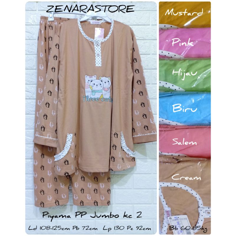 Piyama pp jumbo lengan panjang kancing 2 Lorita by sofie babydoll baju tidur big size Ld 108-125cm