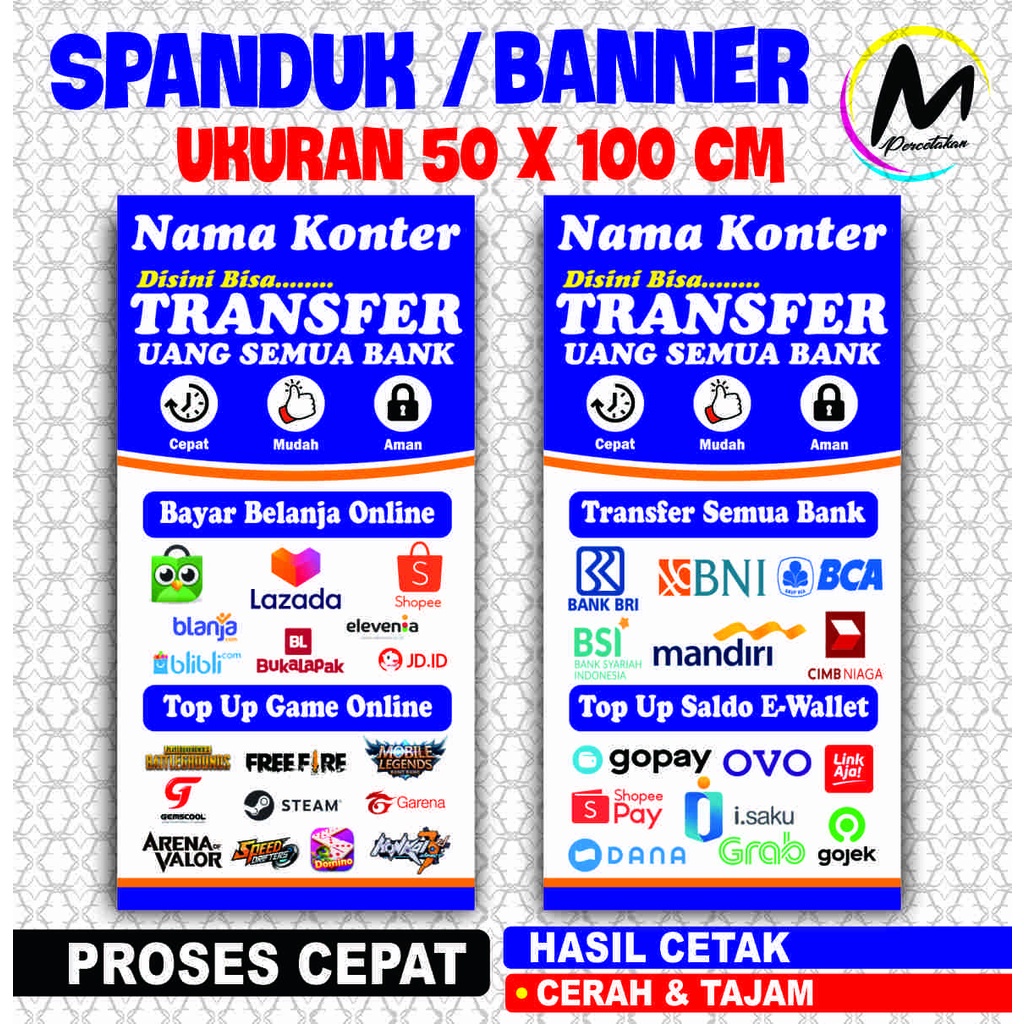 Cetak Banner Transfer Spanduk Konter  - Ukuran 50x100 Cm