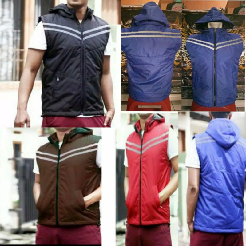 Jaket rompi parasut motor list dark glow