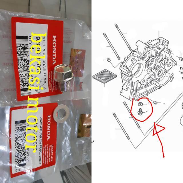 92800-12000 dan 94109-12000 Ring dan baut tap oli honda CBR 150 verza CB 150 new megapro CRF 150 CBR