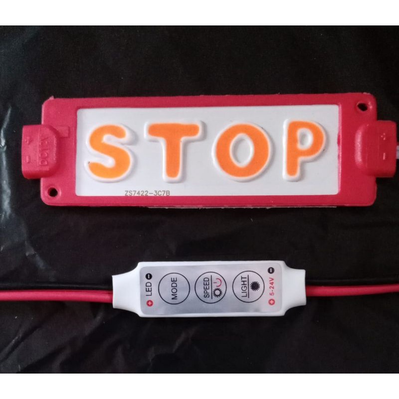 paket led kedip stop motor mobil dengan tulisan AWAS HATI STOP 12 - 24 VOLT