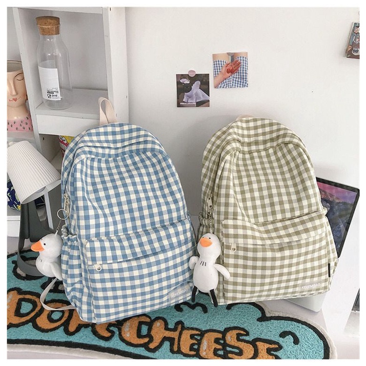 Mores Tas Ransel Laptop Wanita Korean Nilon Import Remaja Kuliah Sekolah Kyo Plaid Korean Polyester Motif Gingham