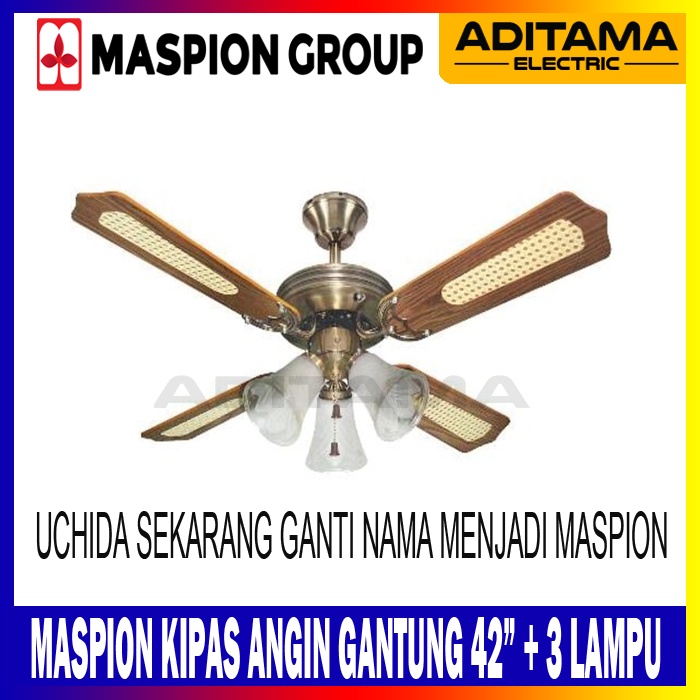 UCHIDA MASPION KIPAS ANGIN PLAFON GANTUNG 42inch 3 LAMPU CF-125 CF125