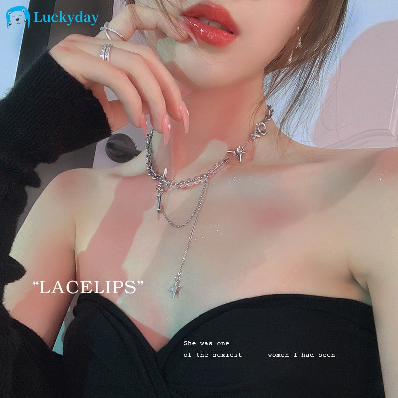 YEEZII Kalung Choker Rantai Klavikula Rumbai Bintang Warna Silver Untuk Aksesoris Perhiasan Wanita