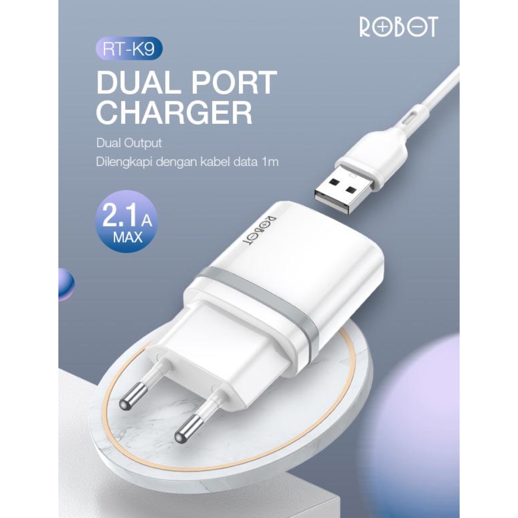 Travel Charger Robot RT-K9 Dual Port USB 5V 2,1A