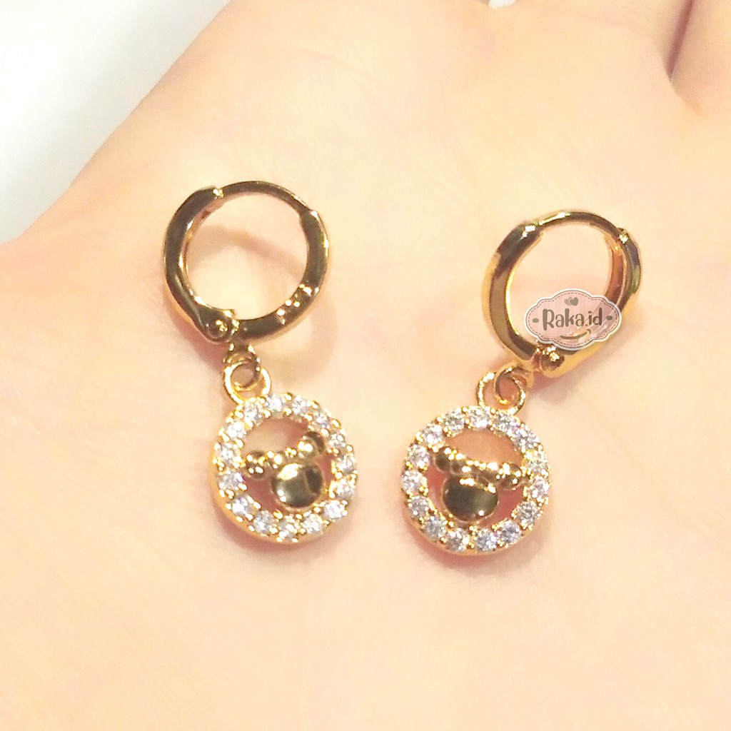 RAKA Acc - Anting Clip / Klip Minnie Mouse Permata Bulat Gold Perhiasan Aksesoris Wanita 265