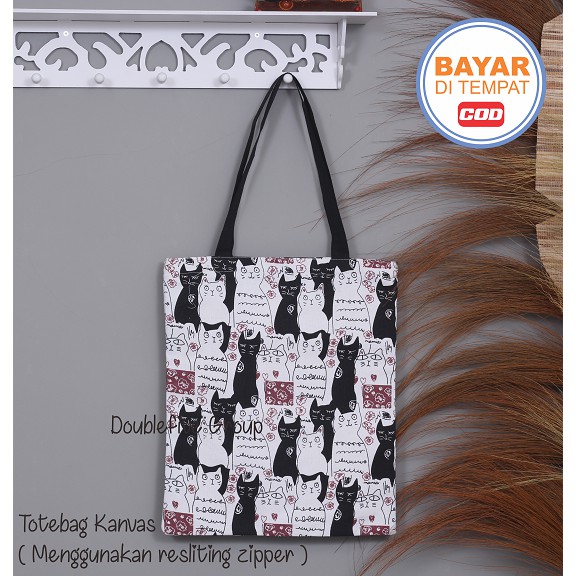 TOTE BAG WANITA TOTE BAG PRIA CANVAS MOTIF GOOD QUALITY WITH RESLETING KODE - 016