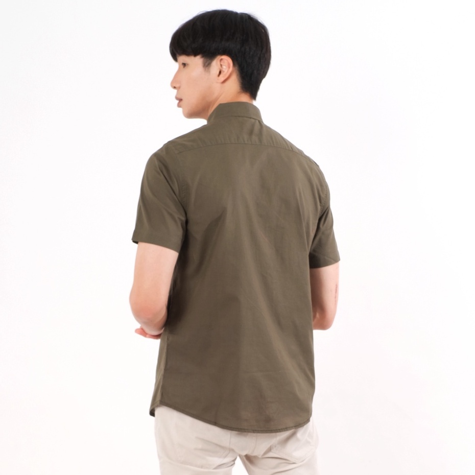 SANVANINA Kemeja Pria Lengan Pendek Hijau Army | Kemeja Basic Army Green | Kemeja Pendek | Kemeja Formal Polos  E-1464E