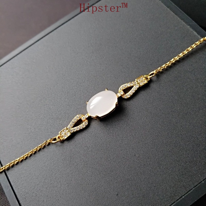 New Retro White Jade Elegance, Fashion, Simplicity Gold Bracelet