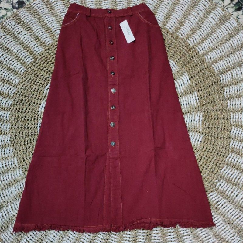 ROK PANJANG GISCA KANCING DEPAN// ROK BUTON MURAH// ROK RAWIS CANTIK-Maron
