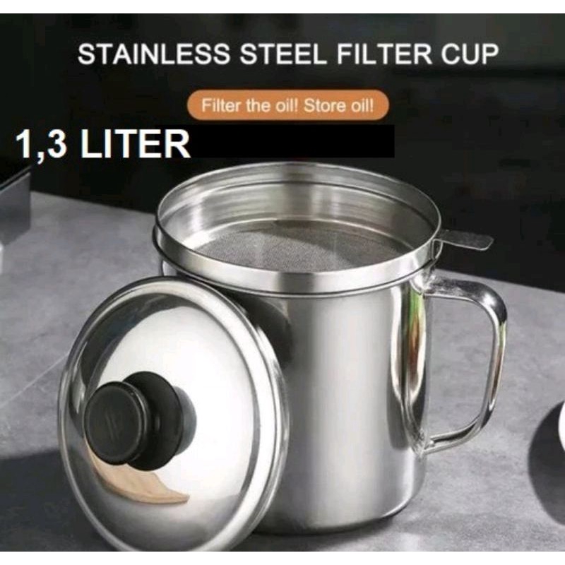 TEMPAT SARINGAN MINYAK STAINLESS STEEL OILPOT 1.3L WADAH MINYAK BEST