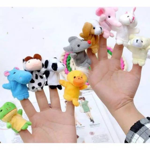 Boneka jari seri hewan set isi 10 PCS, Boneka jari lucu dan menggemaskan, Bahan velboa halus nyaman