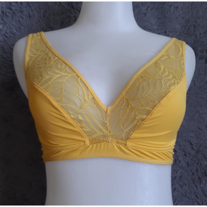 Bra Nonpad Nonwire Yellow Color List Lace Label