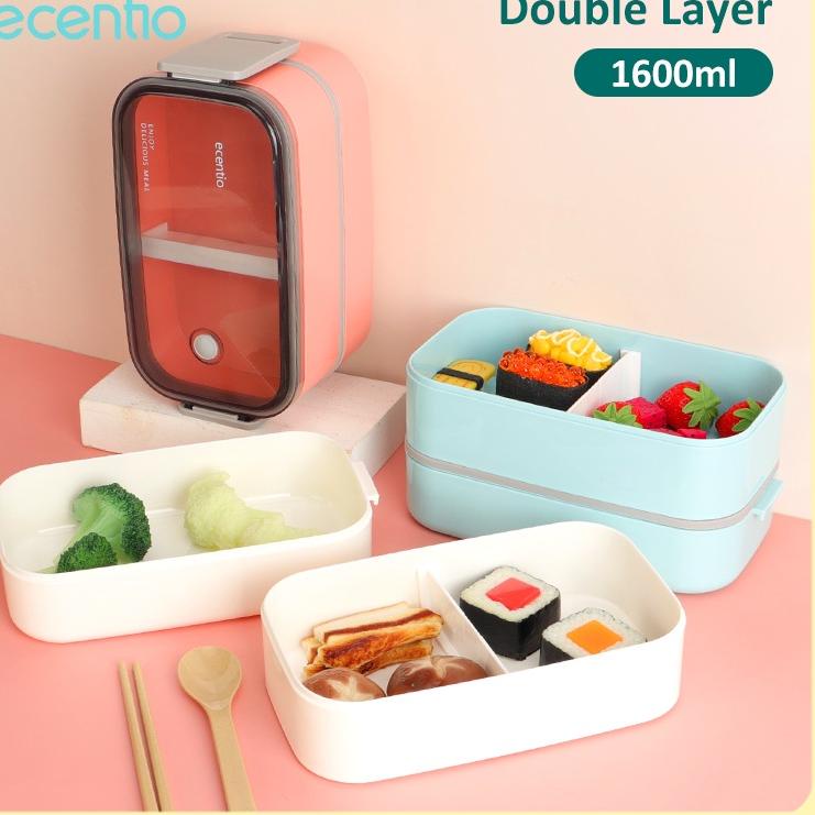 Sekarang Laris FOODI 2 susun lunch box Set single kotak Bekal makan Tepak Bento Box Tempat makan anti tumpah kapasitas besar 800ml/1600ml