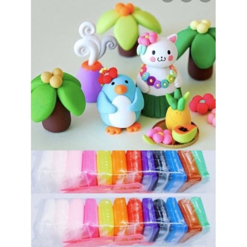 Polymer Clay Soft Clay 1 Set Isi 12 pcs + Alat Pembentuk Warna