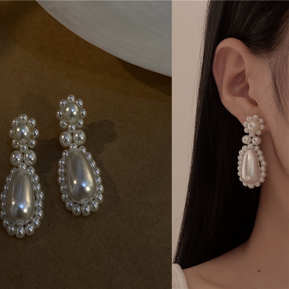 Anting Tusuk Gantung Desain Anyaman Hias Mutiara Gaya Perancisretroelegan Untuk Wanita