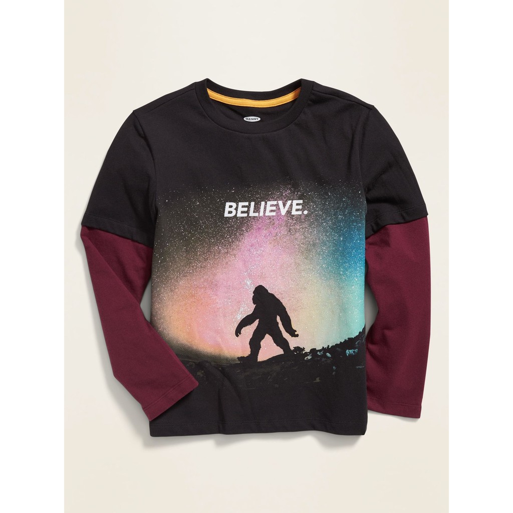 Kaos Anak Lengan Panjang Hitam-Merah Maroon