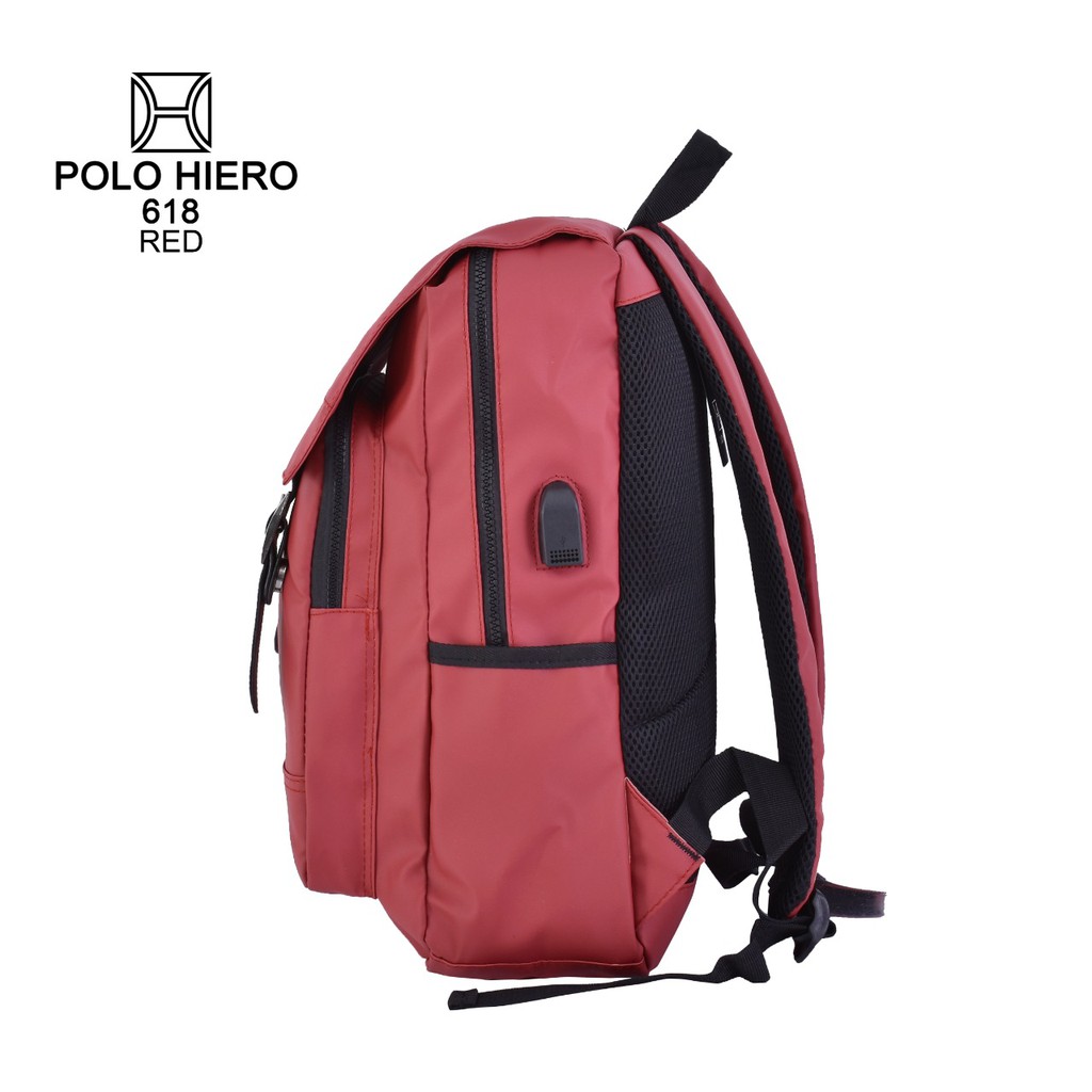New Model Unisex Ransel Sekolah Kuliah Polo Hiero 618 , [Free Kabel Extension USB]