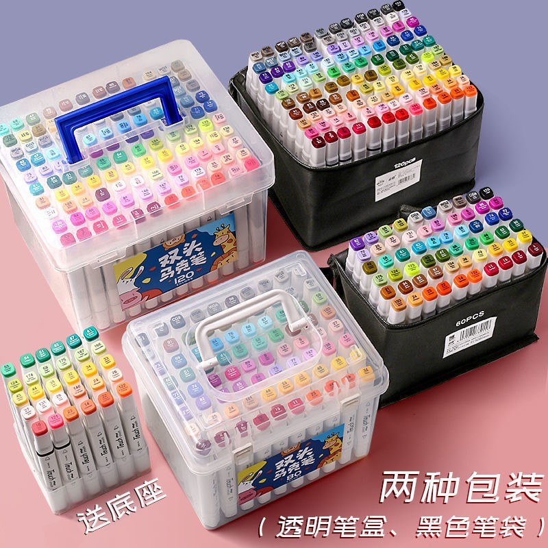 

♠▧[Set spidol] Spidol berkepala dua berminyak yang dilukis dengan tangan desain siswa pena warna ber