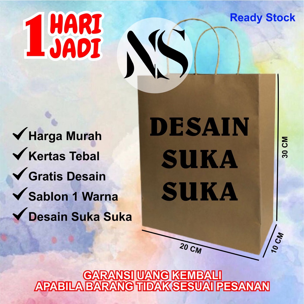 

PAPER BAG CUSTOM SABLON 1 WARNA UKURAN 20X10X30 CM