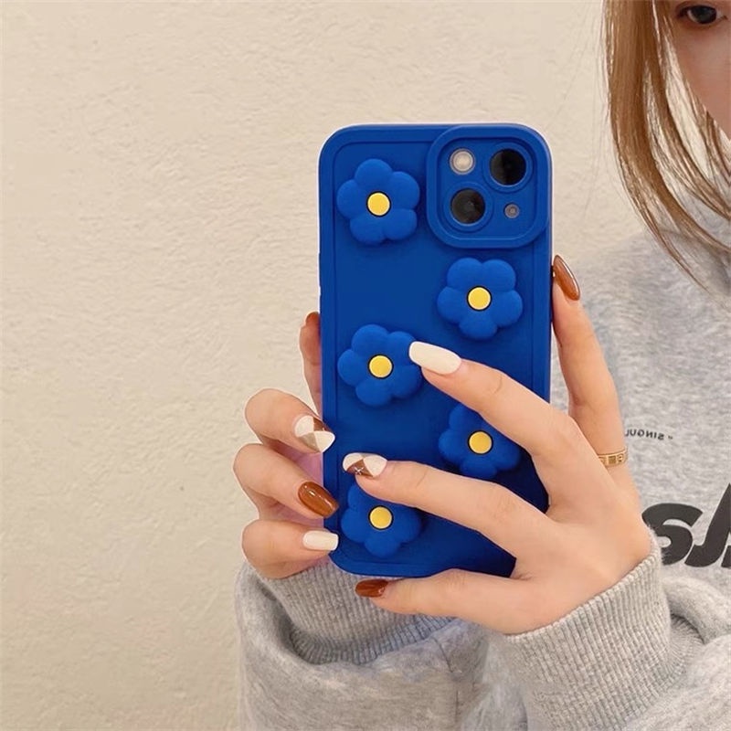 Case Motif Bunga Biru 3d Untuk IPhone