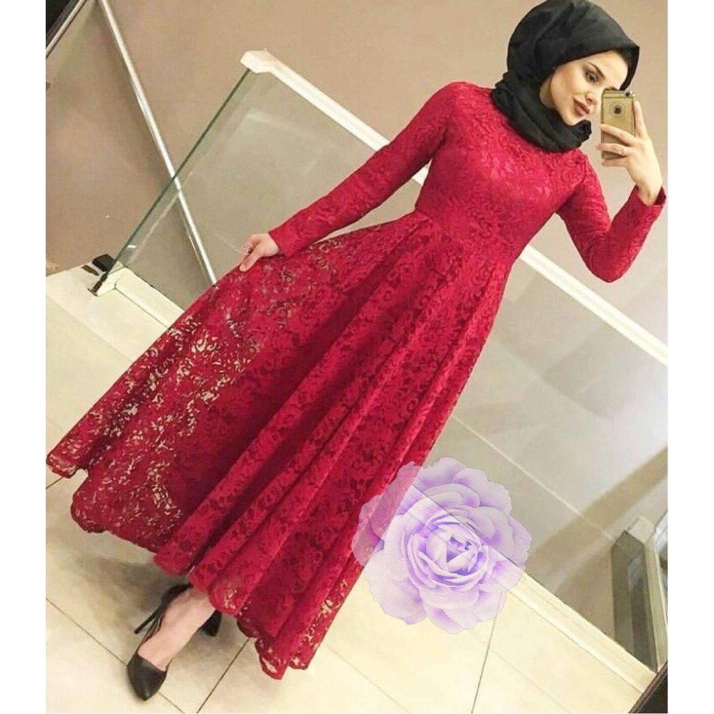 indobest MX YUNI ORI BRUKAT ALL SIZE M L XL / FASHION DRESS WANITA PESTA / GAUN FULL ORIGINAL BRUKAT