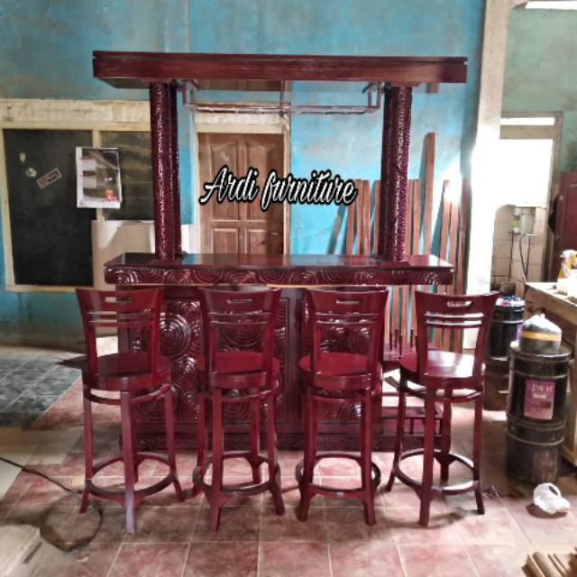 Meja kursi cafe kayu jati mini bar ukir meja makan jepara