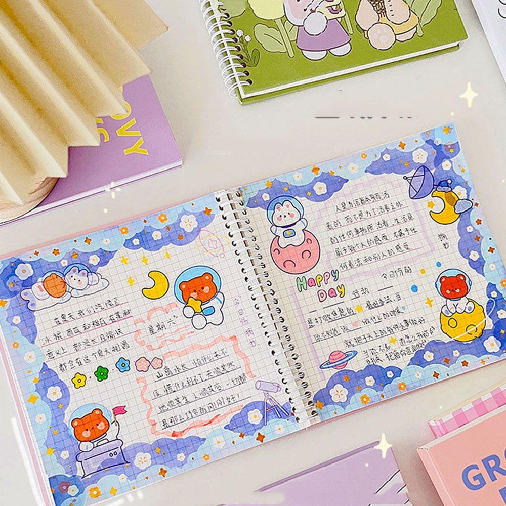 [Elegan] Kartun Spiral Notebook Grid Paper Portable Diary Notepad Tangan Akun Perlengkapan Sekolah Jurnal Buku Jadwal Buku