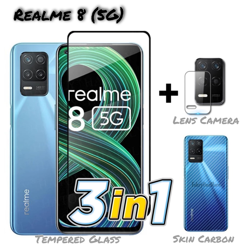 Tempered Glass REALME 8 5G Paket Pelindung Layar Kamera dan Garskin Skin Handphone Realme 8 5G