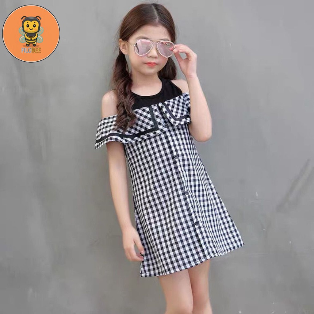 FILOBEE /Dress Gaun Anak Motif Kotak Usia 1-4 TAHUN MODEL SABRINA