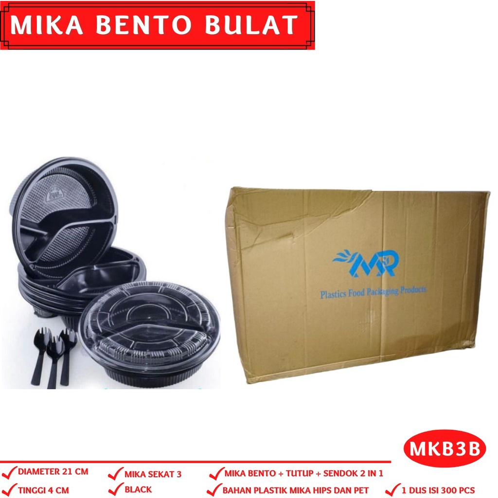 Mika Bento Sekat 3 Plus sendok 2In1 (Isi 10 Pcs-MKB3B)