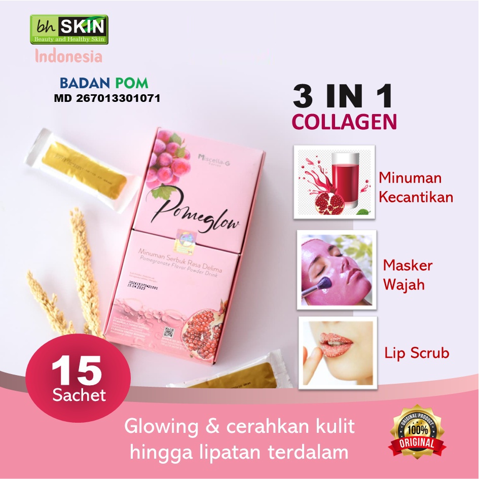 ORIGINAL POMEGLOW COLLAGEN Minuman Kolagen Antioxidant Pemutih Pomeglow 10/15 Sachet