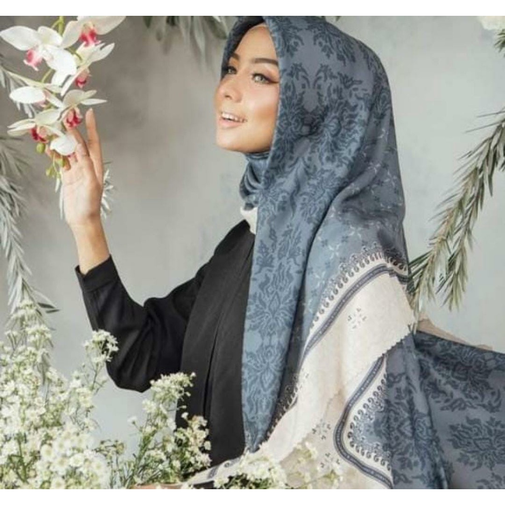 NEW JILBAB HIJAB VOAL MOTIF SYAR'I 130X130 PREMIUM SQUARE LASERCUT KERUDUNG SEGI EMPAT-ANGGREK BIRU