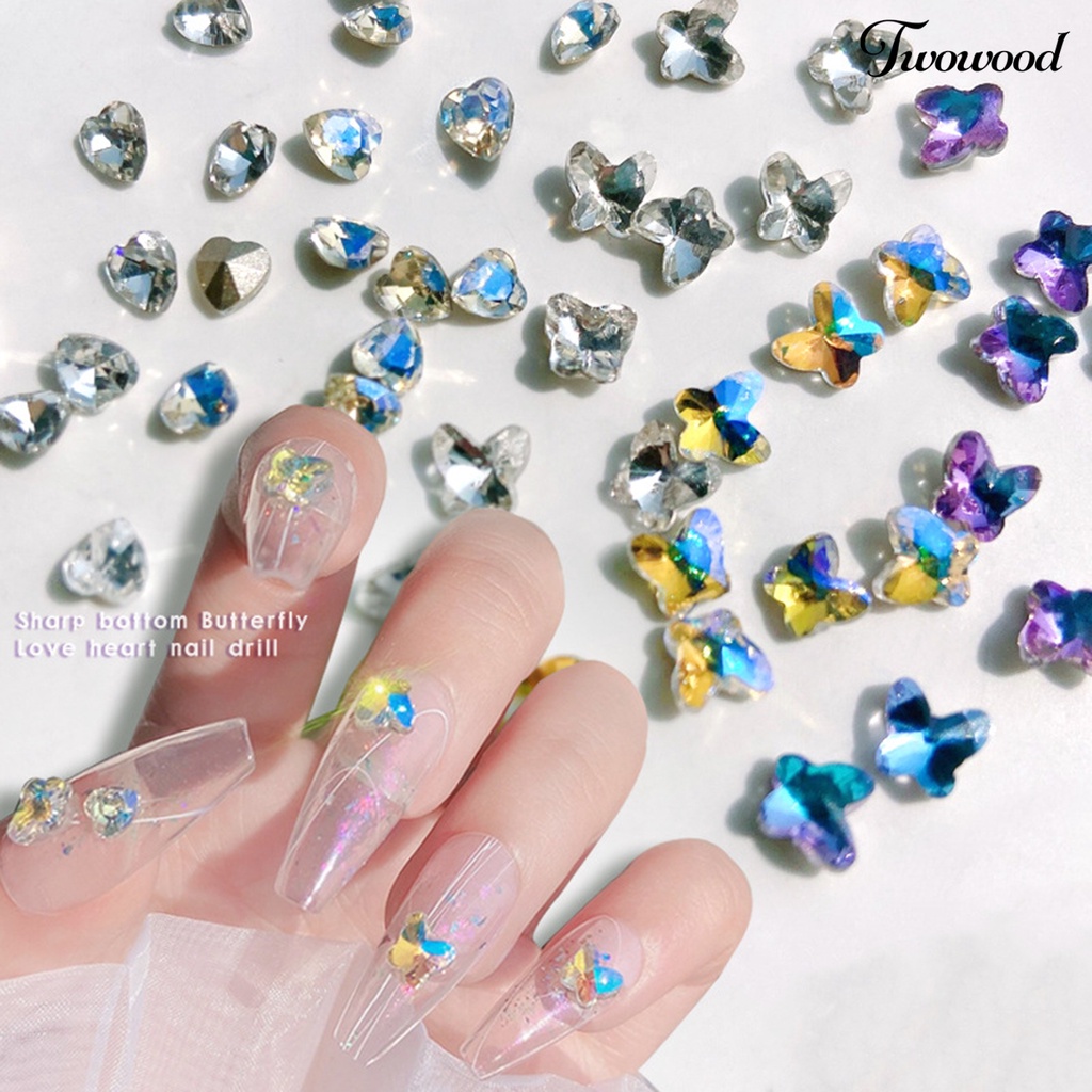 10 Pcs Ornamen Kuku Bentuk Hati 3D Aksen Kristal Imitasi Untuk Dekorasi Nail Art Charms