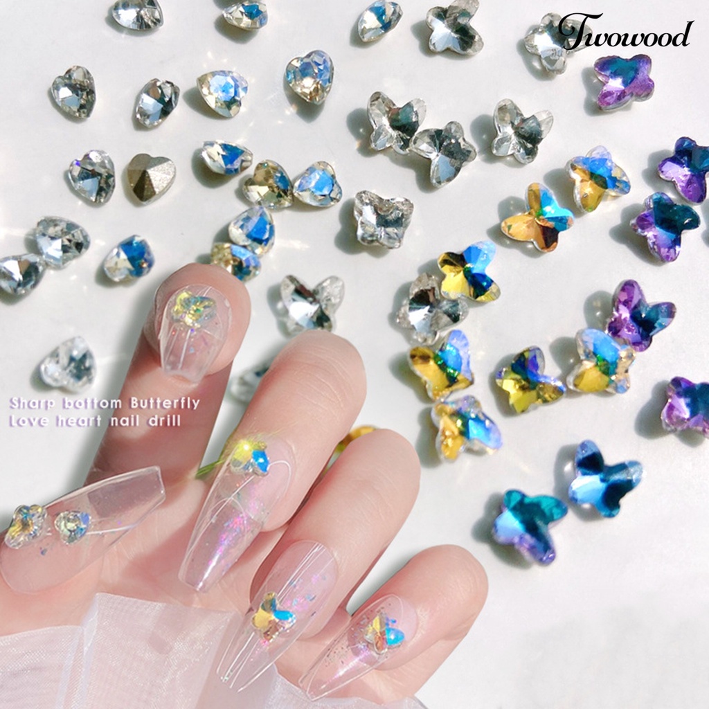 10 Pcs Ornamen Kuku Bentuk Hati 3D Aksen Kristal Imitasi Untuk Dekorasi Nail Art Charms