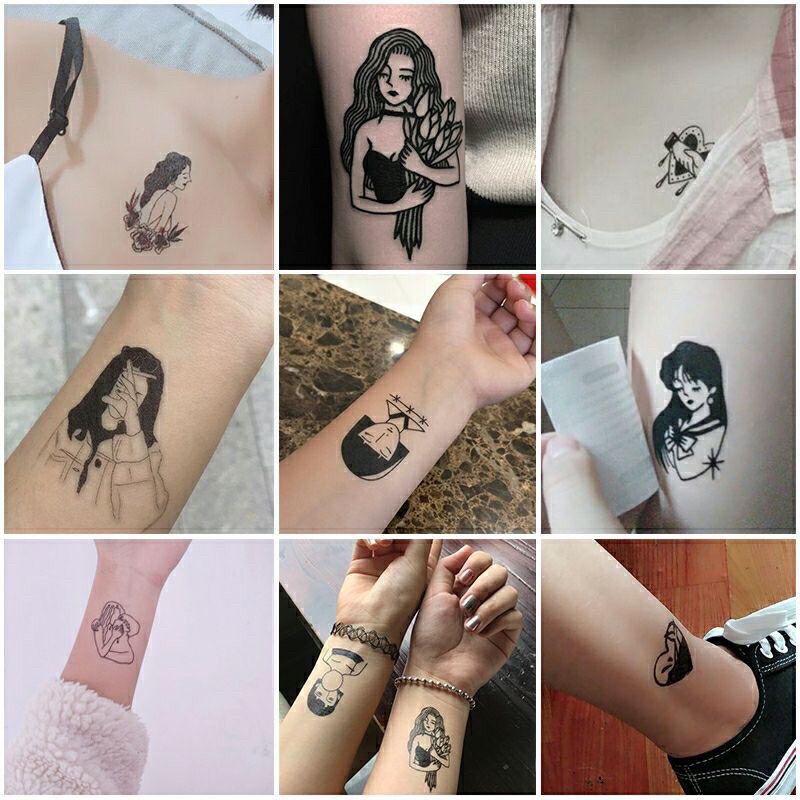 Tato Temporer Sad Girl Wanita Temporary Tattoo Tahan Air Aesthetic estetik Cewe korea Cod StikerTato