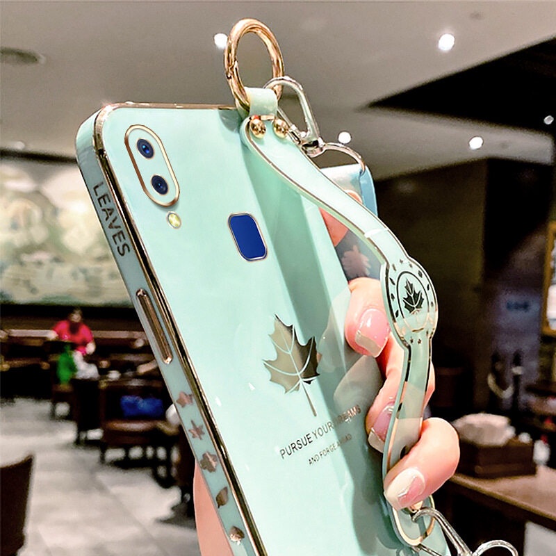 Case Motif Daun Maple Dengan lanyard Untuk Vivo Y95 Y91 Y93