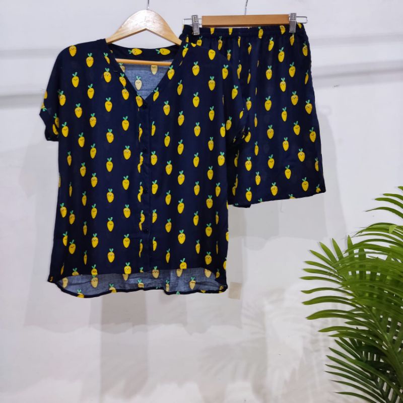 0PIYAMA KANCING PENDEK | PIYAMA BUSUI PENDEK | PIYAMA RAYON | BAJU TIDUR MURAH-KCB 35