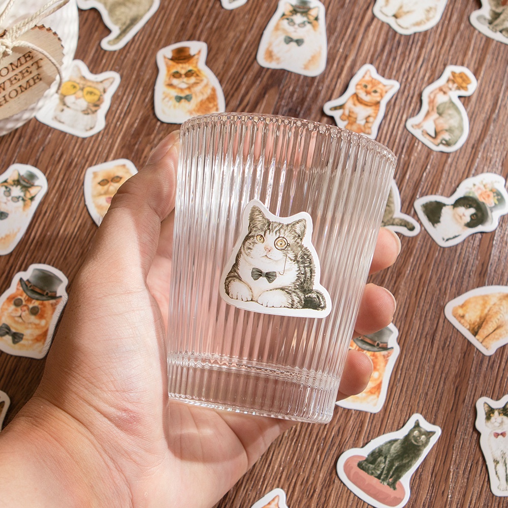 46pcs / box Stiker Motif Kartun Kucing Untuk Dekorasi Amplop / Buku Catatan Diy