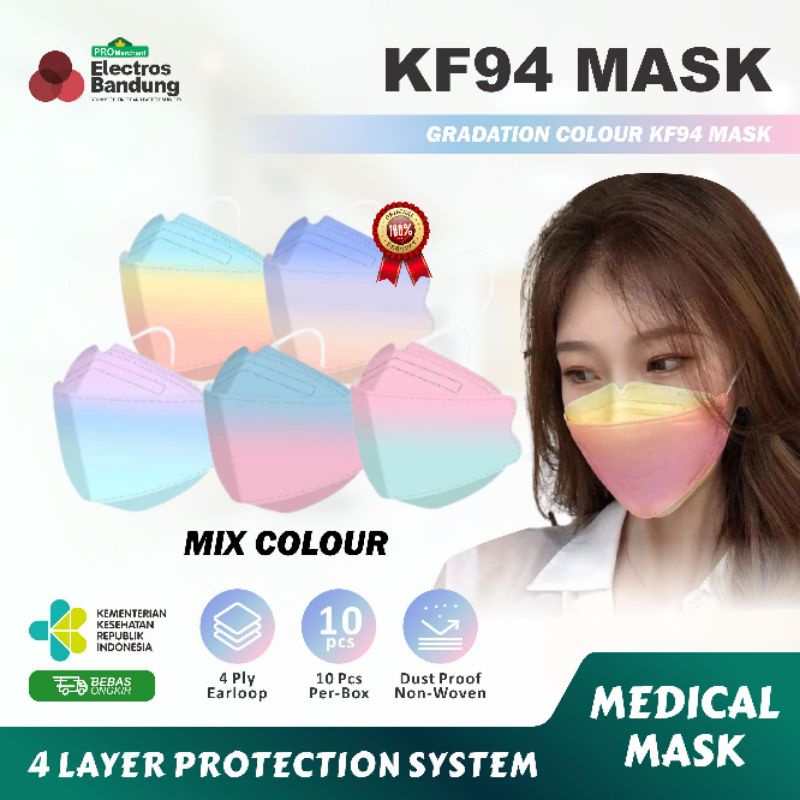 Masker KF94 Gradasi 4 Ply 10 Pcs Mix Warna Warni Masker Kesehatan Original - Masker Gradasi Keren