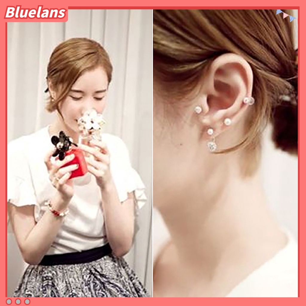 Bluelans 1Pair Ear Studs Faux Pearl Decor Jewelry Alloy Women Front Back Stud Earrings Party